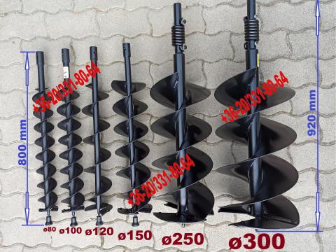 Földfúró, talajfúró 80, 100, 120, 150, 200, 250, 300 mm duplaspirál, ütközéstompító widia lapka