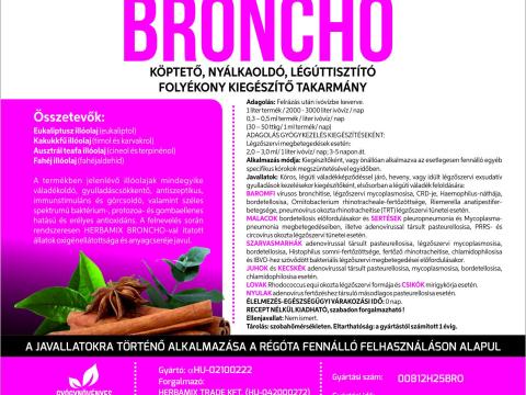Herbamix Broncho 5 literes oldat légúti váladékképződéssel járó esetekben és nyári kánikulában a tüdő tisztítására,  hasmenés és tüdőpenész kiegészítő kezelésére