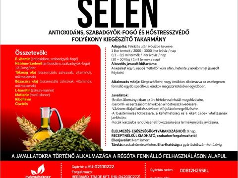 Herbamix Selen 5 literes oldat antioxidáns E-vitaminnal és szelénnel a szabadgyökök eliminálásáért,  szaporodásbiológiai paraméterek javításáért és a kánikula okozta hőstressz kivédéséért