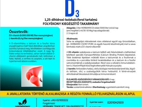 Herbamix D3 1 literes oldat az egészséges csontozat és porcok kialakításáért nagyüzemi intenzíven tartott állatállományokban
